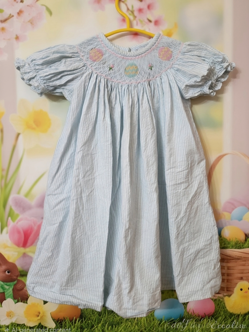Little English Smocked Light Blue Girls' Dress with Puff Sleeves Size 2T